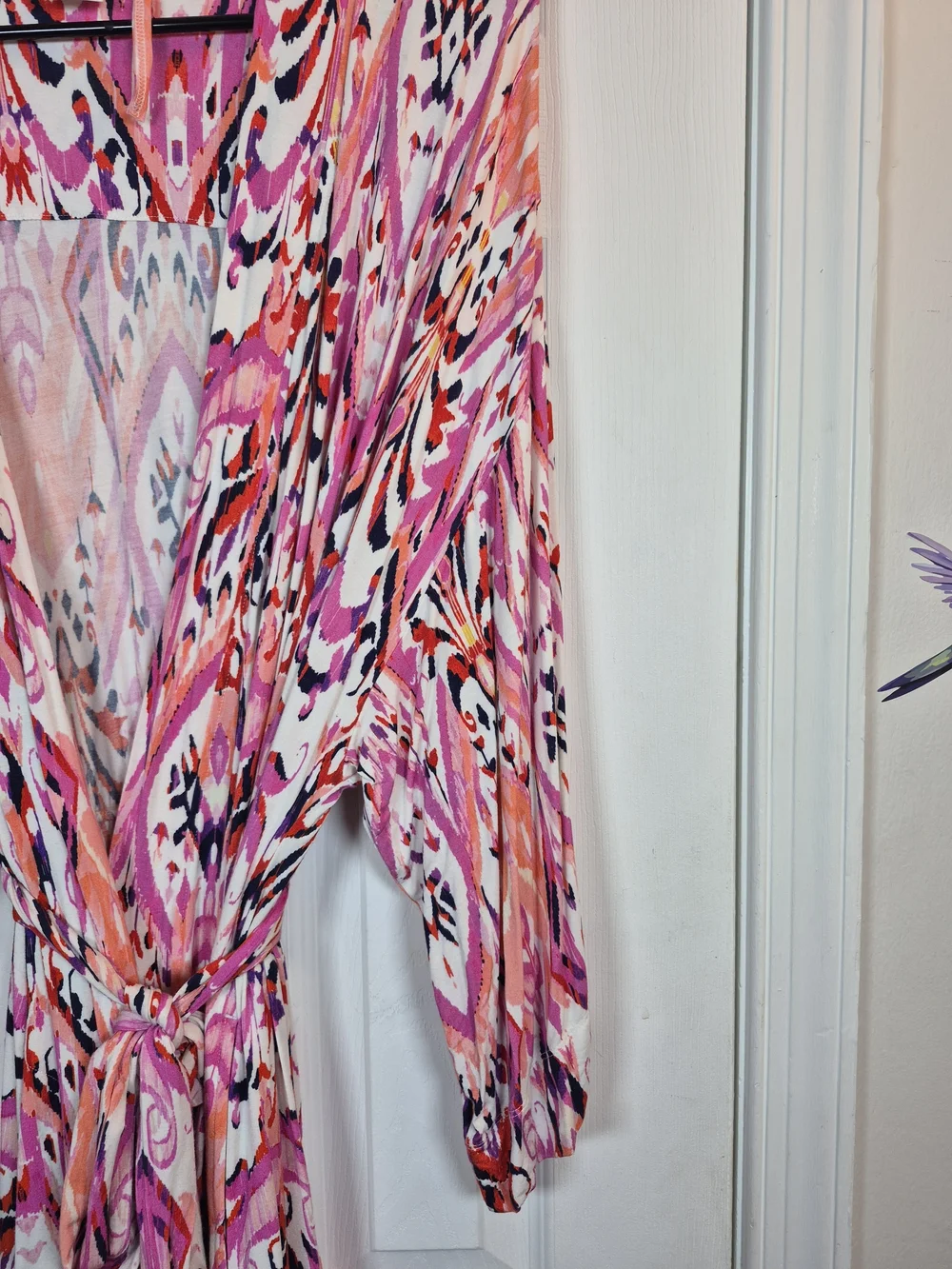 Soma Cool Nights Kimono Robe L/XL Pink Purple Ikat Geometric Knit Short Belted